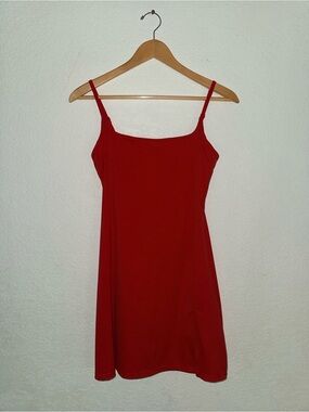 Qinsen women’s red spaghetti strap tennis dress with shorts